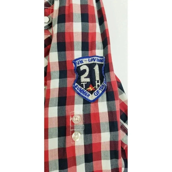 Rolling Paper 2XL Women's Pearl Snap Red White Black Check Sleeve Patch Shirt - Picture 7 of 12